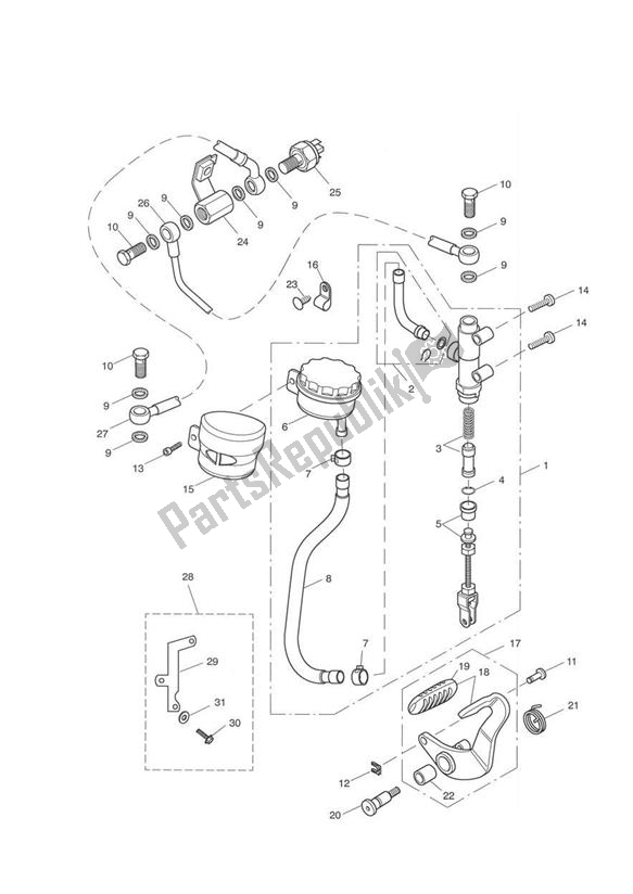 Alle onderdelen voor de Hoofdremcilinder Achter van de Triumph America Carburettor 790 2002 - 2007
